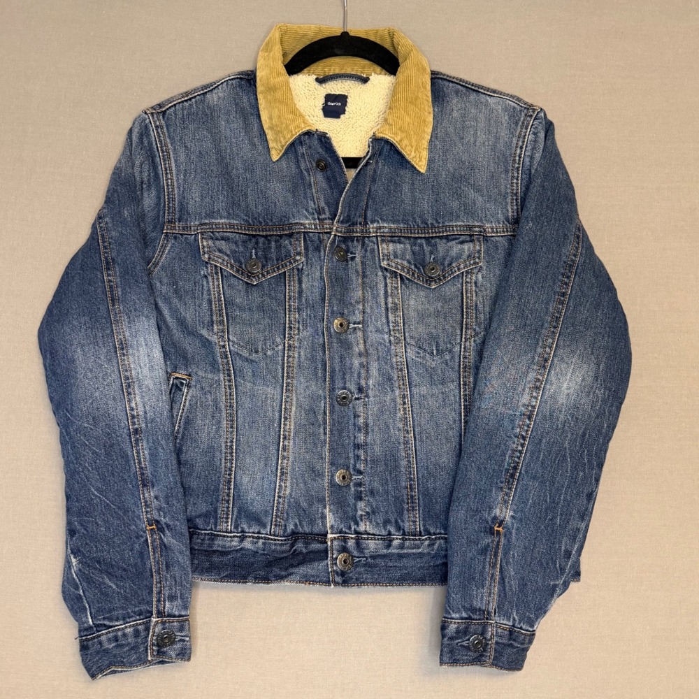 Gap Kids Sherpa Lined Denim Jacket Indigo Blue Corduroy Collar XXL 13 110217-00